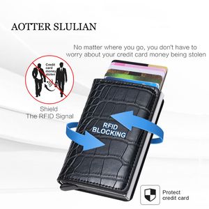 Rfid Safe Stöldskydd smart plånbok Tunn ID-kortshållare Unisex Automatiskt solid metall Bankkreditkortshållare Affärsväska