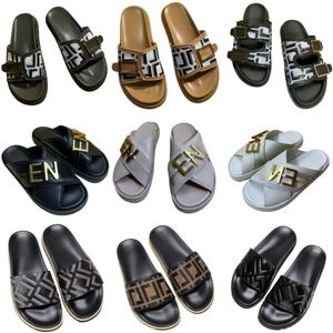 Slippers luxury brand designer shoes letter print sandals men's metal buckle beach shoes top leather slides women's summer casual shoes open toe non slip outdoor shoes