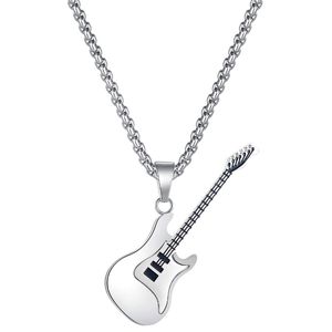 Collana da uomo con pendente per chitarra elettrica rock in acciaio inossidabile con catena Rolo