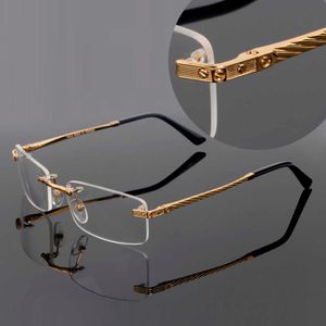 Mode Carti Top Solglasögon Optisk Rimless Metal Frame Rectangle Frames Temples med Panther Heads Man Unisex WithClear Glasses Case Lentes Women