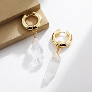 Stud Clear Quartz Crystal Drop Earrings Irregular Natural Stone Pendant Stainless Steel Circle Earrings for Women Fashion Jewelry 230706