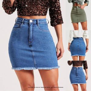 Skirts 2023 Summer Women Denim Skirt Fashion Bule Green Seamless Jean Short Slim High Waist Women's Mini RS1028