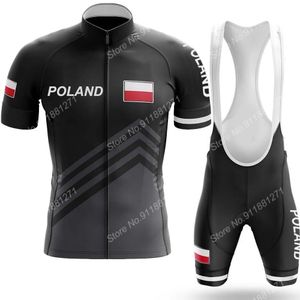 Zestawy koszulek kolarskich Team Polska zestaw letnia męska odzież rowerowa szosowe koszule garnitur spodenki na szelkach MTB Ropa Maillot 230706