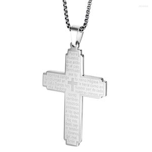 Pendant Necklaces Stainless Steel Silver Colour Male Prayer Cross Jewelry Church Charms For Men