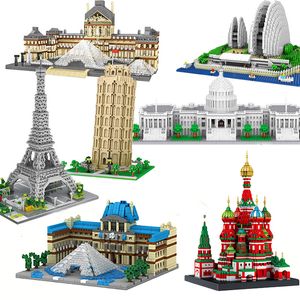 Diecast Model City Architettura Torre Eiffel Big Ben Pair Louvre Micro Building Blocks Sydney Opera House Capitol Taj Mahal Construction Toys 230705