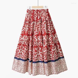 Skirts SURMIITRO Midi Long Skirt Women 2023 Summer Korean Fashion Red Black Print Laciness Aesthetic High Waist Female