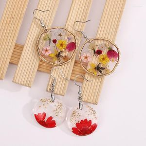 Dangle Earrings Golden Flower Drop Glue Dried Creative European And American Temperament Rose Petals