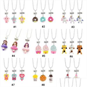 Pendant Necklaces Child Cute Best Friends Necklace Monkey Donuts Princess Dog Food Ice Cream Resin Bead Chain For Children Friendshi Dhbkr