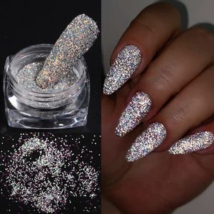 Nail Glitter Reflective Glitter Powder Sparkle Silver Diamond Glitter Fluorescent Pigment Chrome Nail Dust Merimaid Sequins Decoration GLFGF 230705