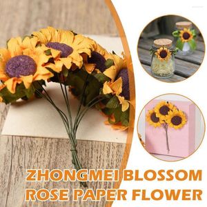 Kwiaty ozdobne 200/144 1.5-2cm Zhongmei Rose mały papierowy kwiat sztuczny prezent rattanowe nakrycia głowy pudełko DIY wieniec C R4J3