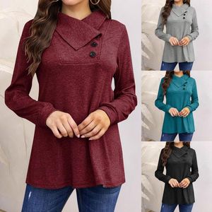 Women's Blouses Fashion Women Long Sleeve Button Lapel Pullover Top Sweatshirt Blouse Tops Urtleneck Solid Color Sweater