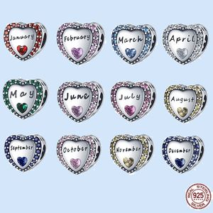 925 sterling silver charms dla pandora koraliki do biżuterii kolorowy urok Birthstone zestaw charmsów wisiorek DIY grzywny biżuteria z koralików