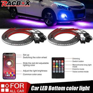 Assine 4x Underglow do carro Controle remoto flexível/APP Faixa de LED RGB sob o tubo do chassi do automóvel Sistema de carroceria Luz neon HKD230706