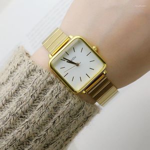 Wristwatches Women Quartz Watch Luxury Fashion Square Gold Case Steel Band Simple Roman Numerals Dial Clock Female Watches Ladies Wristwatch