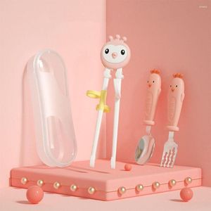 Set di stoviglie Bacchette da addestramento per bambini Utensili per bambini Set di utensili da tavola in acciaio inossidabile Set di posate autoalimentate per l'apprendimento