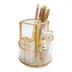 Cosmetic Bags Premium Creative Rotational Makeup Brush Holder Table Top Glass Eyeliner Storage Box Lipstick Finishing