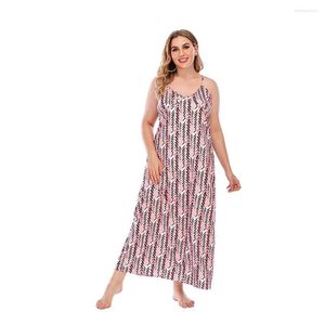 Women's Sleepwear 2055 Oversized Women Strapless Dress Spaghetti Strap Thin Female Pink With Print Sexy V Sleep Wear Home Light Clothes