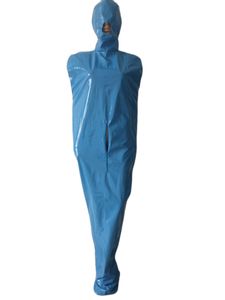 Kostüm Cosplay Erwachsene Mumienbeutel PVC Kunstleder Schlafsack offener Mund mit Reißverschluss vorne im Schritt Bodybag Anzug Bühnenrequisiten