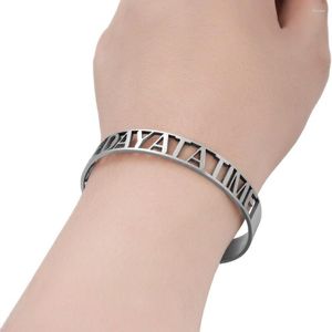 Link Bracelets Silver Color Stainless Steel Open & Bangle Letter ONE DAY AT A TIME For Women Men Adjustable Jewelry Gift