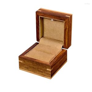 Jewelry Pouches High Quanlity Wood Ring Box With Light Fashion Romantic Wedding Boxes Coffee Color Gift For Women B026