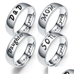 Bandringe Ich liebe dich Papa Mutter Sohn Tochter Brief für Frauen Männer Edelstahl Familie Wärme Fingerring Modeschmuck Geschenk Drop D Dhfu8