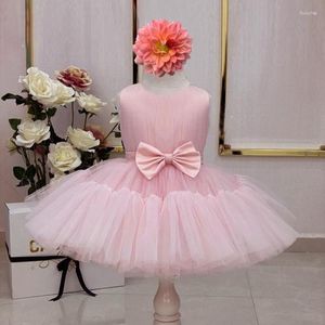 Vestidos de menina vestido de bebê nascido rosa arco tutu vestido infantil um ano aniversário roupas em camadas roupas de flores crianças para vestidos de casamento