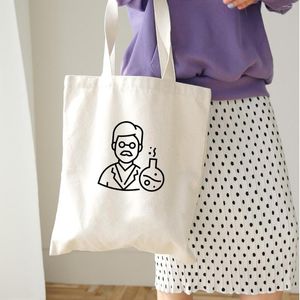 Shopping Bags Cartoon Print Women Student Shoulder Tote Handbag Eco Large Capacity Canvas Purse Pouch Line Drawing Fashion Casual