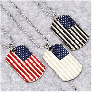 Pendant Necklaces Hip Hop American National Flag Men S Square Usa Military Card Charm Bead Chain For Women Rapper Fashion Jewelry Dr Dh6Dh