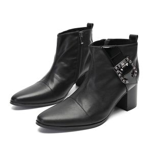 Herrenschuhe mit hohen Heelen 6 cm koreanische Leder-High-Top-Modegeschäft Kurzstiefel Männer spitz 3004