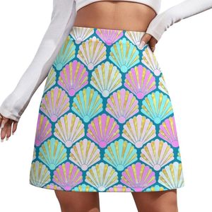 Skirts Sea Shells Skirt Pink And Teal Street Fashion Casual Women Vintage Mini Printed Clothes Gift Idea