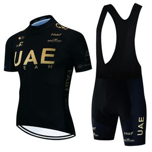 サイクリングジャージセット UAE 夏セット通気性衣類 MTB 服自転車よだれかけパンツ自転車レーススポーツウェア 230706