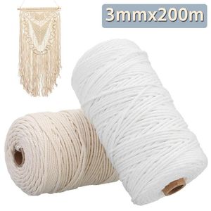 Nytt bomullssnöre för gör-det-själv Hemtextil Hantverk Bohemian Macrame BOHO-sträng Handgjorda dekorativa tillbehör 3 mm x 200m267S