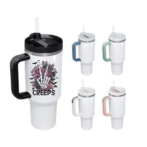 Manufacture! Sublimation 40oz White Tumblers With Handle Double Wall Vacuum Third Generation 40oz Travel Mugs Express