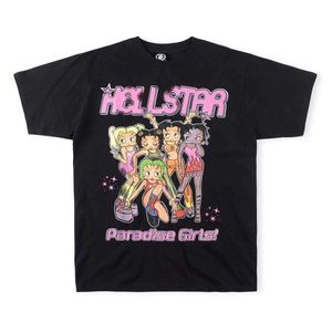 T-shirt de roupas de moda de grife High Street Trend Hellstar Paradise Girl T-shirt de manga curta estampada de puro algodão para homens e mulheres Rock Hip hop