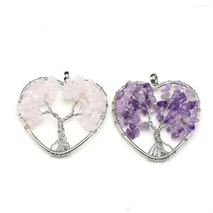 Naszyjniki z wisiorkami naturalne kryształy kamień Charms kwarc różowy ametyst w kształcie serca wisiorki do tworzenia biżuterii DIY kolczyki akcesoria