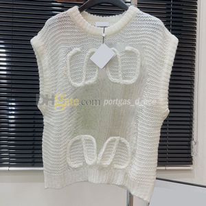 Sexy Hollow Women Vest Knit See Through T Shirt Tanks Embroided Letter Design Lady Tank Tops White Red Casual Street Vests