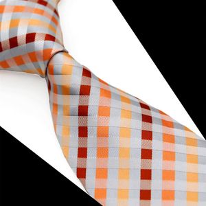 T092 Проверьте многоцветно -серого серебряного серебра красного желтого мужского мужского галстуки 100% шелк жаккардовый тканый подарки для бизнеса для меня 301g