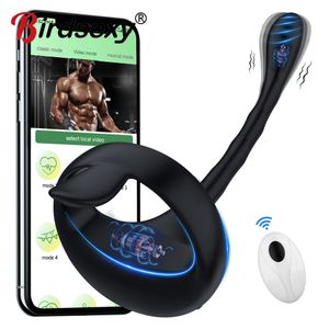 Vibratoren APP Bluetooth Prostata Vibrator Hoden Massage Anal Butt Plug Cock Penis Ring Männlicher Masturbator Cocking Sexspielzeug für Männer Sextoy 230706