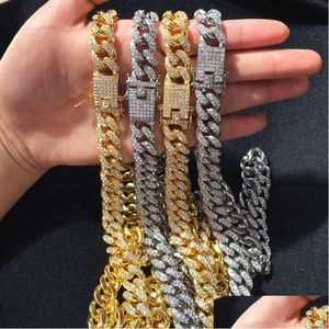 Chains Hip Hop Bling Mens Jewelry Gold Sier Miami Cuban Link Chain Necklaces For Male Hiphop Diamond Iced Out Chian Drop Delivery Pen Dhbmz