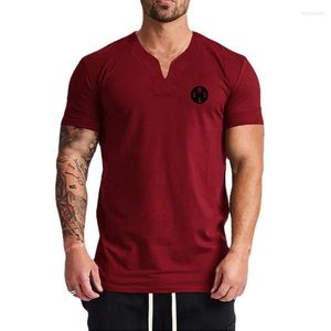 T-shirt da uomo T-shirt da palestra per bodybuilding da uomo T-shirt estiva in cotone traspirante a maniche corte Moda casual Camicia muscolare con sensazione di freddo slim fit