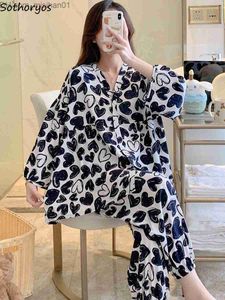 Conjunto de pijama feminino Sleep Lounge Spring S-4XL Bagagem feminina estampado Pijama de design de moda coreano Unissex Popular confortável Lounge de lazer em casa Z2307010
