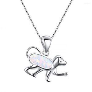 Pendant Necklaces Fashion Silver Color Blue Fire Opal Chain Statement Necklace Women Monkey Animal Boho Nature Forest Jewelry