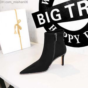 Отсуть обувь Bigtree Winter Luxury Women's Crystal High High Heels Slim High Heels Эластичная ткань шелковые носки для ботинков Angle Plus Artemental Those Z230710