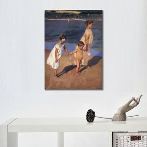 Impressionist Figure Art on Canvas Joaquin Sorolla Y Bastida Painting of to The Water Valencia Handmade Oil Artwork High Quality