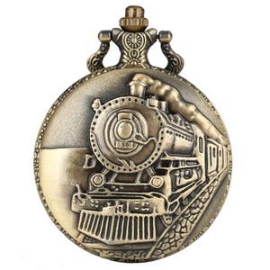 Relógio de Bolso Steampunk Train Vintage Bronze Locomotiva Motor Quartzo Pingente Feminino Masculino 296O