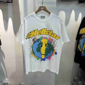 Designermodekläder T-shirts T-shirts Hellstar Studios Earth Smile Letter Print High Street Hip Hop Lös kortärmad t-shirt för män och kvinnor Rock Hip Hop