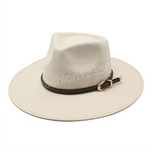 Mode Frauen Männer Fedora Hut Mit Gürtel Neue Design Kanten Gentleman Elegante 8,5 CM Breite Krempe Jazz Kirche Panama Sombrero kappe