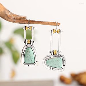 Dangle Earrings Vintage Turquoise Emerald Stone Asymmetrical Oval Post For Women Girls Drop Boho Jewelry Gift