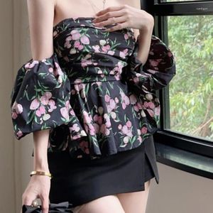 Camicette da donna 2023 Summer Fashion Top Camicia casual Sweet Bubble Sleeve Off Shoulder Floral Autumn Top Girls Elegant Blusas 27686