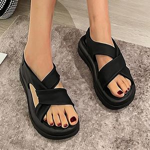 Sandals Ladies Summer Fashion Open Toe Thick Bottom Preppy Flat Shoes 2023 Est Solid Slip On Casual Beach For Women